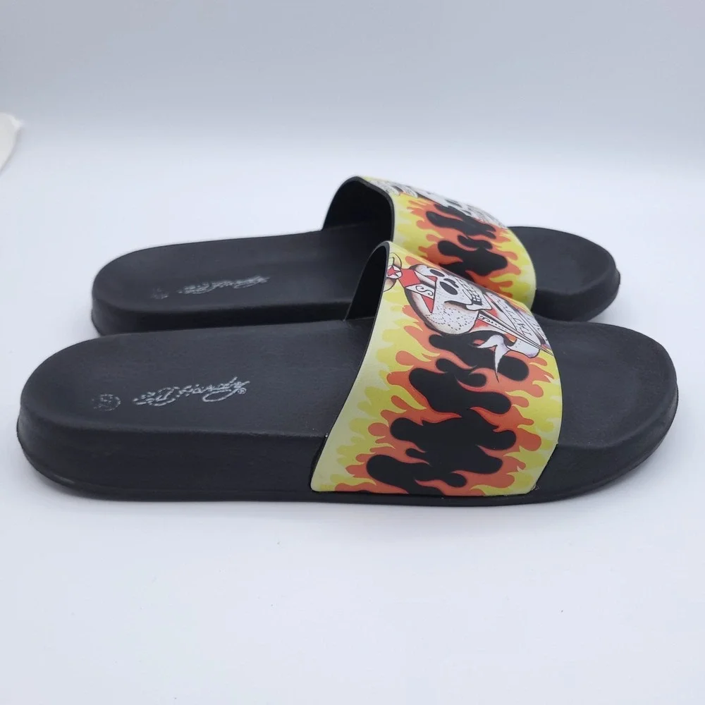 Ed Hardy Slides Mens 8 Womens 9 Death Before Dishonor Flaming Skull Tattoo You
